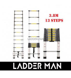 HIGH QUALITY ALUMINIUM TELESCOPIC EXTENDABLE LADDER 3.8M WITH 13 STEPS