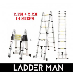 4.4M (2.2M+2.2M) DOUBLE-SIDED MULTIPURPOSE TELESCOPIC EXTENDABLE ALUMINIUM LADDER T2W22