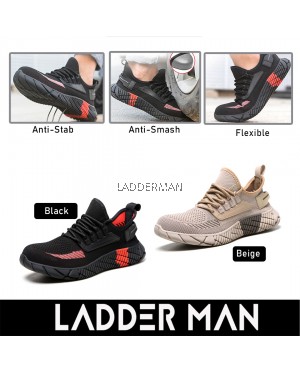 LDM-458/448 LADDERMAN SAFETY SHOE BLACK BEIGE ANTI SMASH ANTI PIERCING BREATHABLE LOW CUT KASUT TAK PANAS BERKUALITI