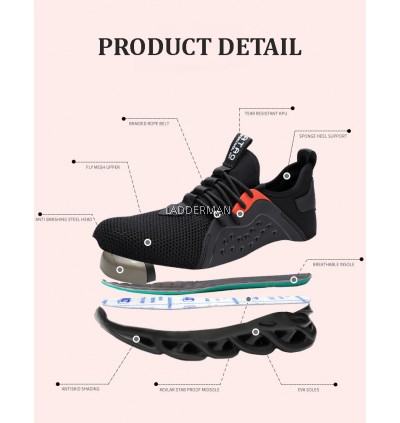 LDM-478 BLACK / GREEN LADDERMAN SAFETY SHOES SAFETY BOOTS WORK SHOES BREATHABLE ANTI-SLIP REFLECTIVE DESIGN PROTECTIVE STEEL TOE CAP